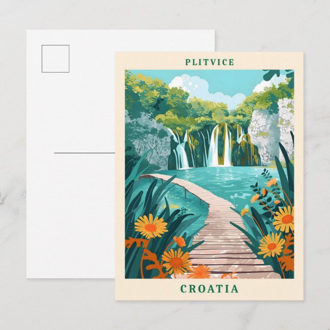 Plitvice Croatia Elegante Art Vintage Postkarte (Vorne/Hinten)