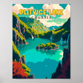 Plitvice See Croatia Vintage Illustration Poster