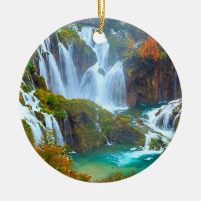 Plitvice Wasserfall Weihnachtsdekoration Keramik Ornament (Vorne)