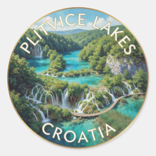 Plitvicer Seen Kroatien Türkisfarbene Wasserfälle Runder Aufkleber