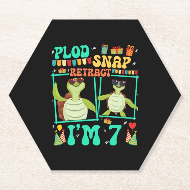 Plod Snap Retract Ich bin 7 Turtle Kind 7. Geburts Untersetzer (Vorderseite)