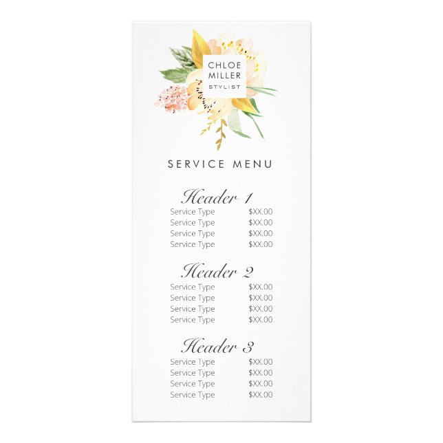 Plomb Moderne Pêche Florale Service Menu Prix  (Devant)