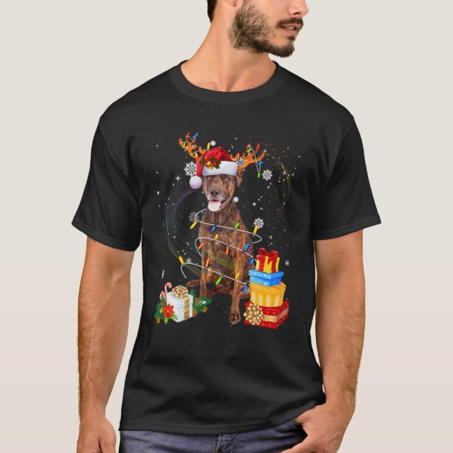 Plott Hound Dog Reindeer Santa Christmas Funny Dog T-Shirt (Vorderseite)