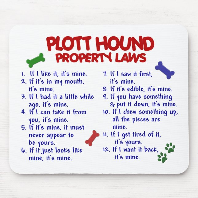 PLOTT JAGDHUND Eigentums-Gesetze 2 Mousepad (Vorne)