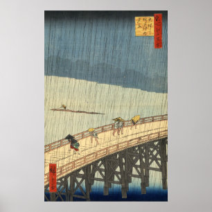 Plötzliche Dusche über Shin-Ōhashi Brücke und Poster