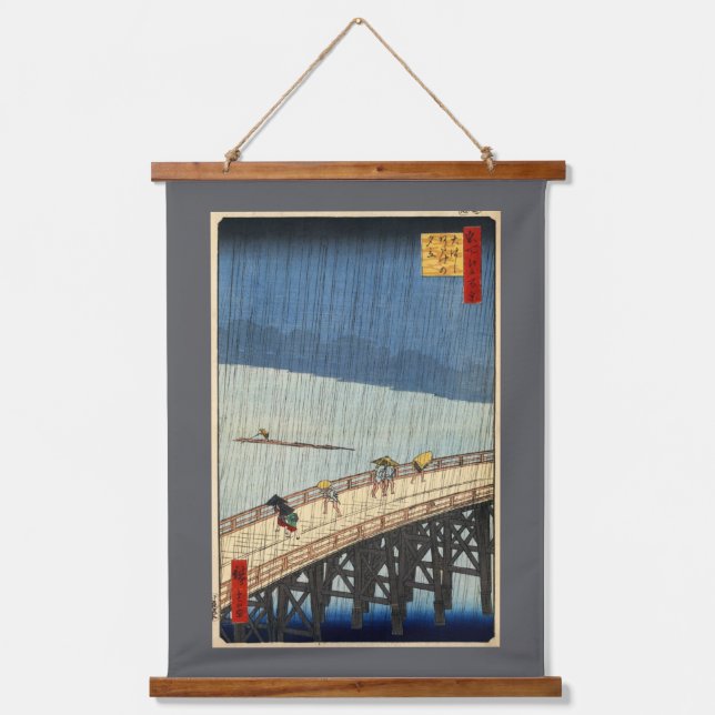 Plötzlicher Regen, Hiroshige Wandteppich Mit Holzrahmen (Vorderseite)