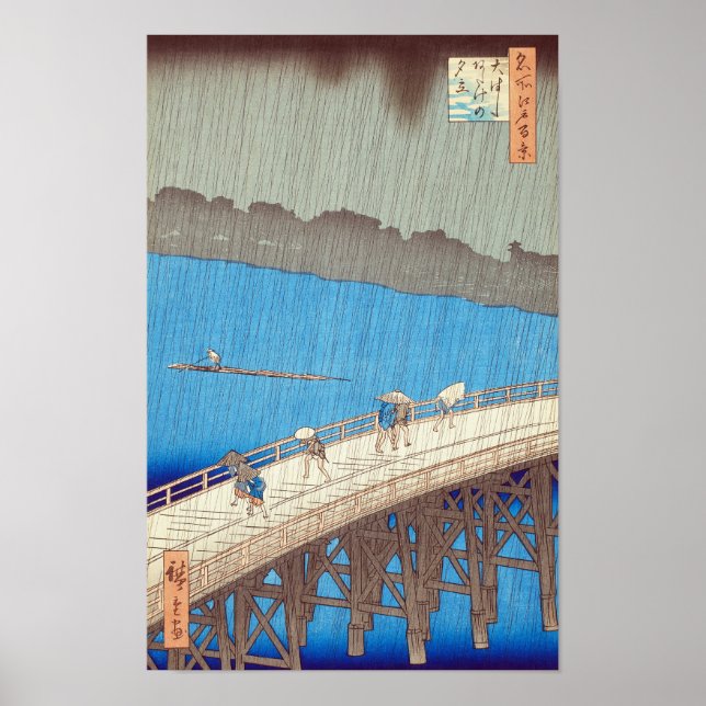 Plötzlicher Regenschauer über der Atake-Brücke, Ut Poster (Vorne)
