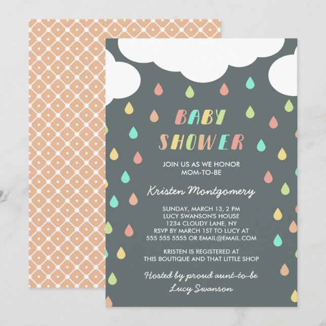 Pludrops colorés | Invitation baby shower (Devant / Derrière)