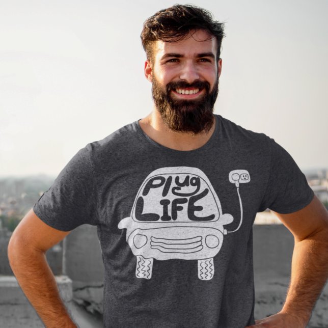 Plug Life Niedlich White Electric Car Graphic T-Shirt (Von Creator hochgeladen)