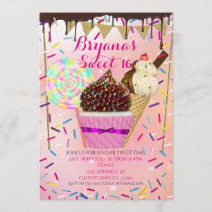 Pluie Arroses Candy Land Sweet 16 invitations