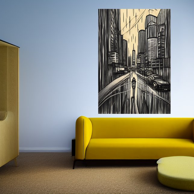 Pluie dans la ville | AI Art Poster (Créateur téléchargé)