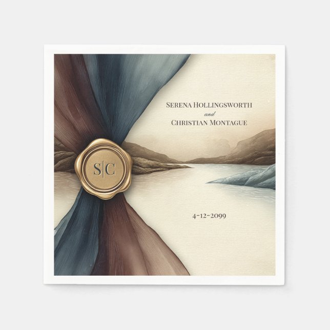 Plum and Blue Ombre Ribbon Seal Wedding Napkin Serviette (Vorderseite)