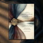 Plum and Blue Ombre Seal Watercolor Wedding Einladung<br><div class="desc">This sophisticated wedding invitation features a stunning design that merges modern artistry with timeless elegance. Two flowing silk-like ribbons... one in rich mocha brown and the other in deep slate blue... gather at the center beneath a gold wax seal monogram. The soft neutral background and painterly textures create the illusion...</div>