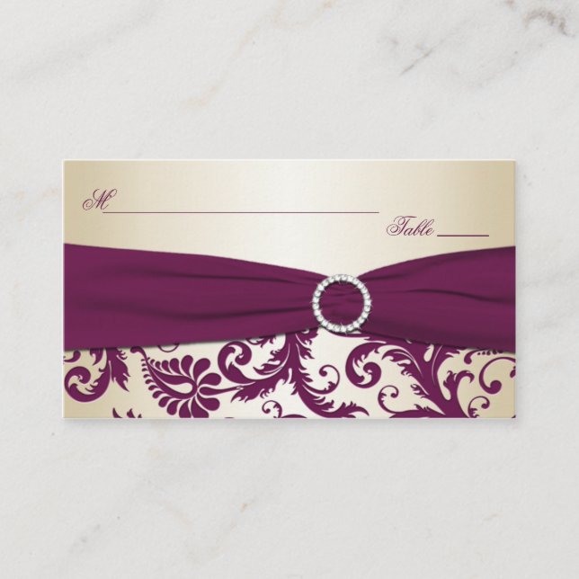 Plum and Champagne Damask Placecards Platzkarte (Vorderseite)