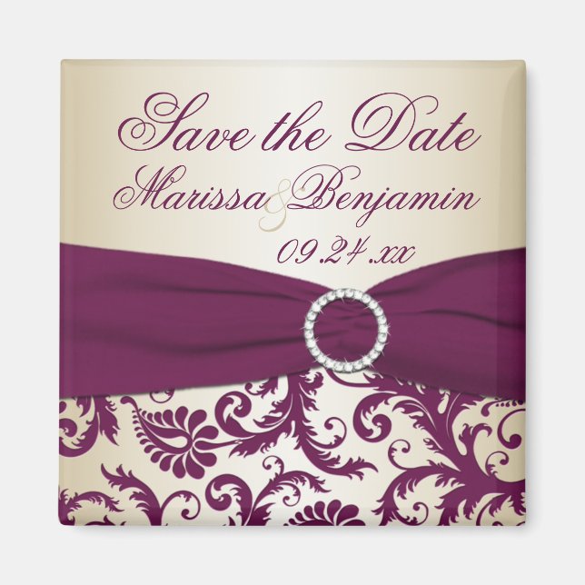 Plum and Champagne Damask Wedding Favor Magnet (Vorne)