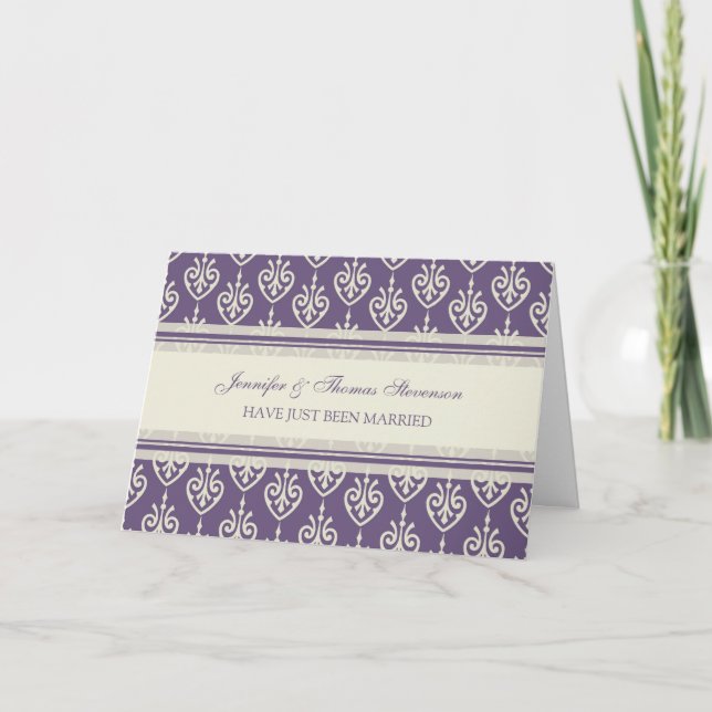 Plum and Cream Just Married Announccard Ankündigung (Vorderseite)