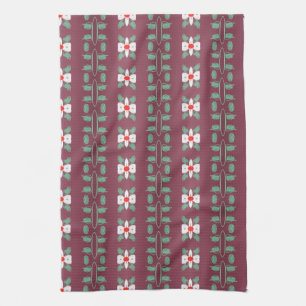Plum Avec Feuille Rouge Et Verte Détail Serviette 
