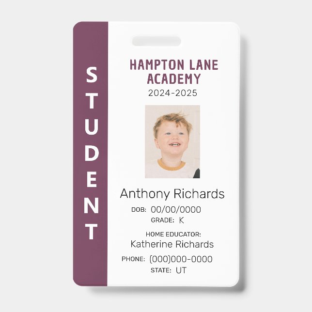Plum Bande verticale Homeschool Étudiant Badge d'i (Avant)
