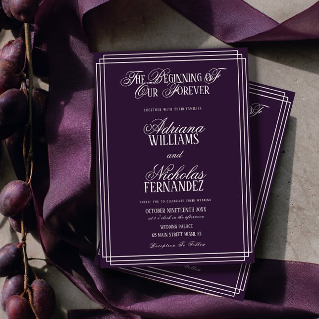 Plum Beginning Of Our Forever Timeless Wedding Einladung (Von Creator hochgeladen)