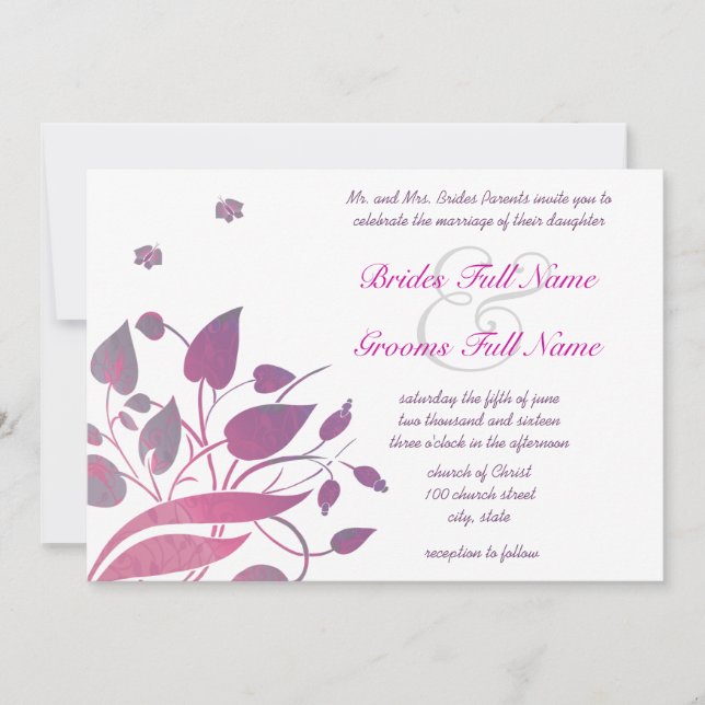 Plum Berry Gray Swirl Butterfly Wedding Einladung (Vorderseite)