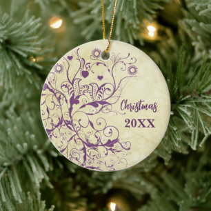 Plum Bird Wirbel Weihnachtspaare Foto Ornament