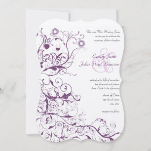 Plum Birds & Swirls Wedding Invitations