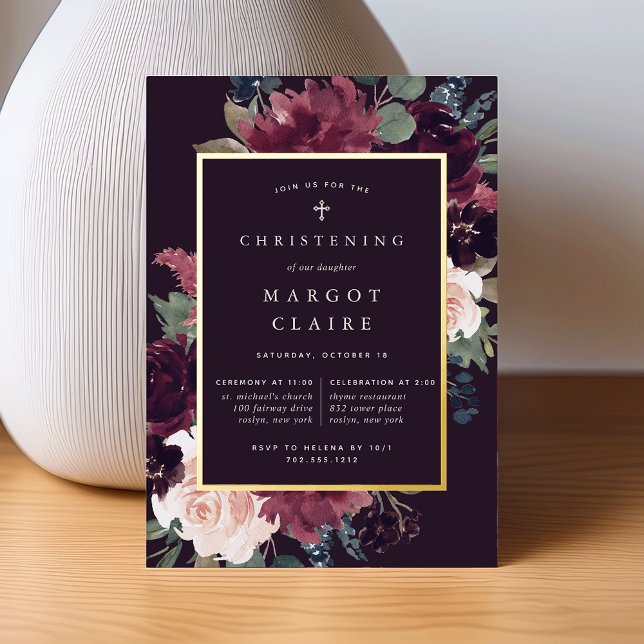 Plum Blossom Christening oder Taufe Folieneinladung (Von Creator hochgeladen)