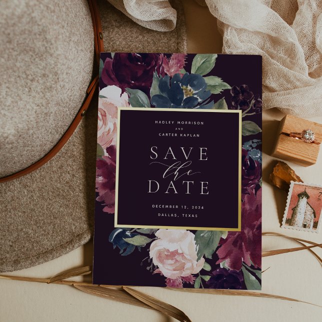 Plum Blossom Foil Save the Date Card Folieneinladung (Von Creator hochgeladen)