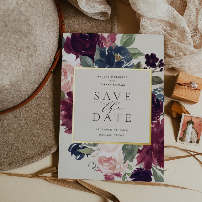 Plum Blossom Foil Save the Date Card Folieneinladung (Von Creator hochgeladen)