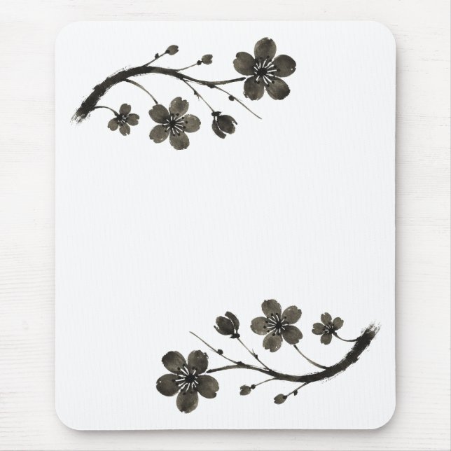 Plum Blossom Line Art - Botanische Maus Pad Mousepad (Vorne)