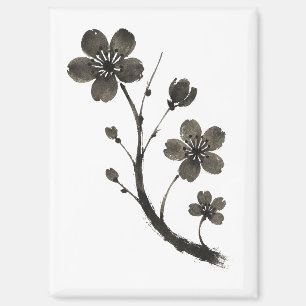 Plum Blossom Line Art - Botanisches Design auf Magnet