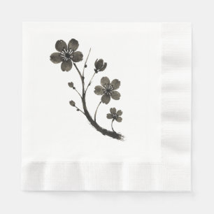 Plum Blossom Line Art - Botanisches Design auf Serviette