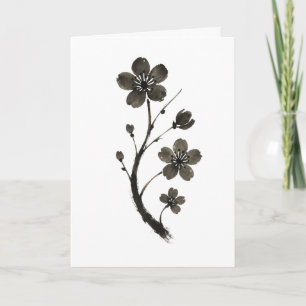Plum Blossom Line Art - Carte Botanique