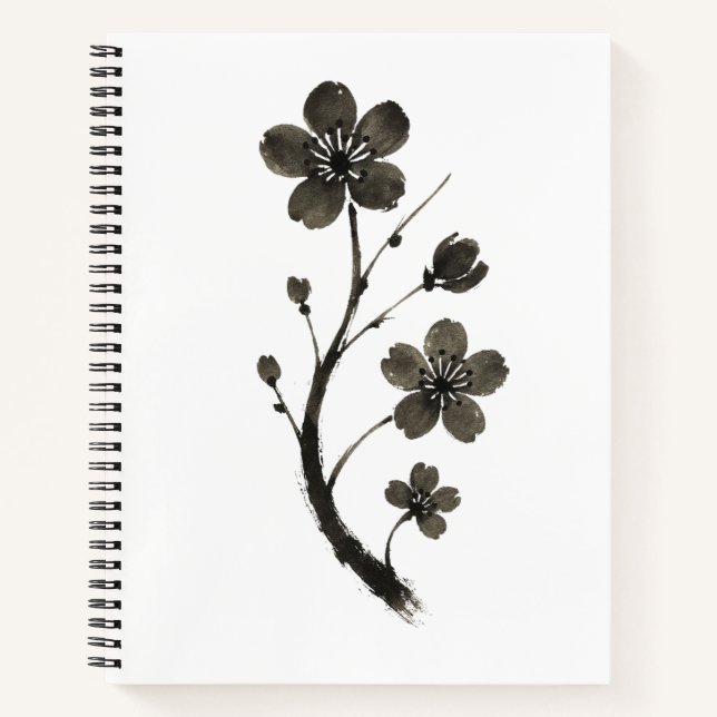 Plum Blossom Line Art - Minimal Botanisches Notebo Notizbuch (Vorderseite)