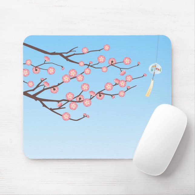Plum Blossom und Glass Wind Chime auf Light Blue Mousepad (Mit Mouse)