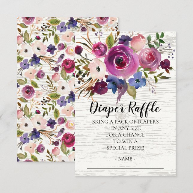 Plum & Blue Baby Duschdusche Windeln Raffle Ticket Einladung (Vorne/Hinten)