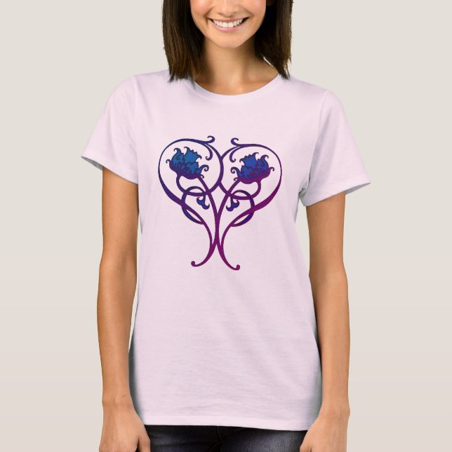 Plum Blue Floral Art Design T-Shirt (Vorderseite)