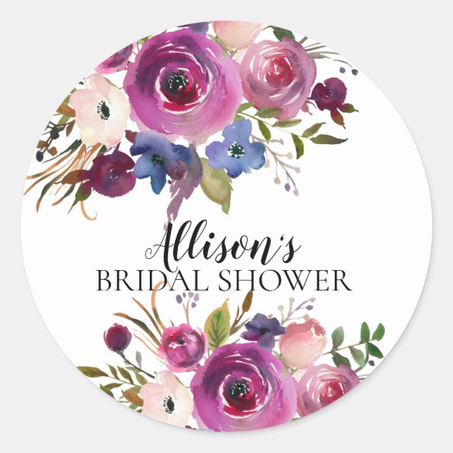 Plum Blue Floral Brautparty Umschlag Aufkleber (Vorderseite)
