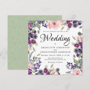 Plum Blush Bloral Square Hochzeitseinladungen Einladung