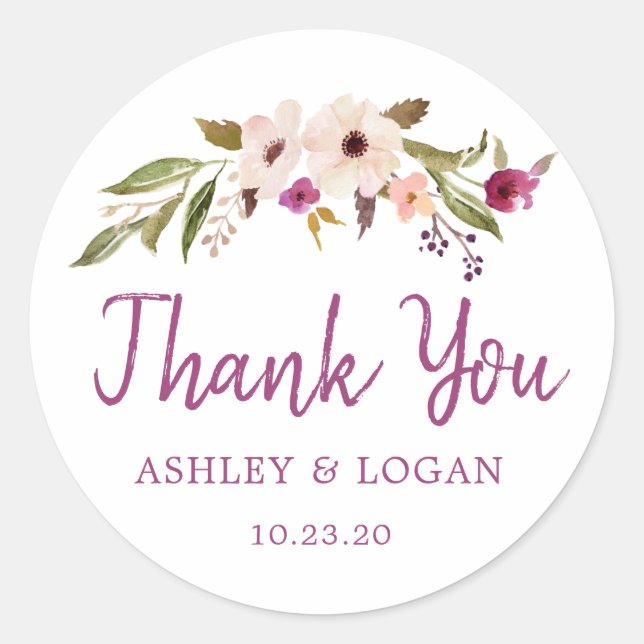 Plum Boho Chic Wedding Vielen Dank für Ihr Interes Runder Aufkleber (Vorderseite)