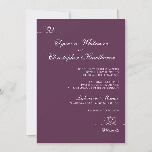 Plum Bold Elegant Chic Calligraphy Wedding Einladung (Vorderseite)