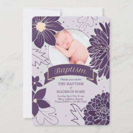 Plum Botanicals für Mädchen mit Foto Taufe Einladung