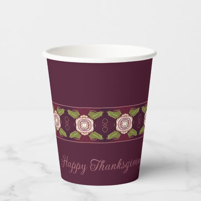 Plum Burgund mit floralen Akzenten Pappbecher (Vorderseite)