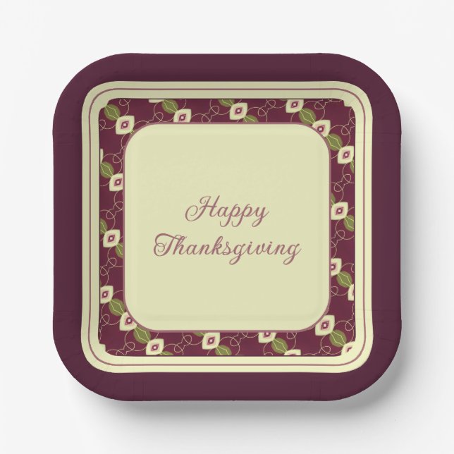 Plum Burgund und Creme Square Pappteller (Vorderseite)