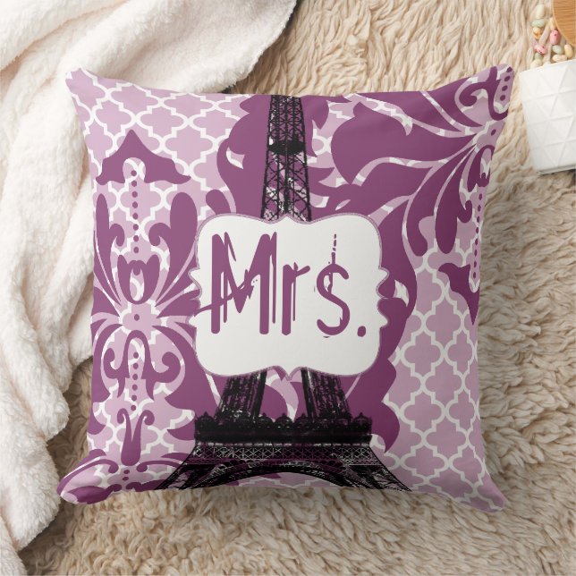 Plum Custom Tour Eiffel Monogram Coussin de la mar (Couverture)