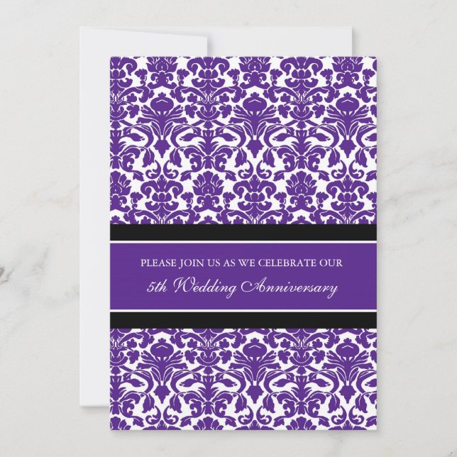 Plum Damask 5e anniversaire Invitation de la fête (Devant)