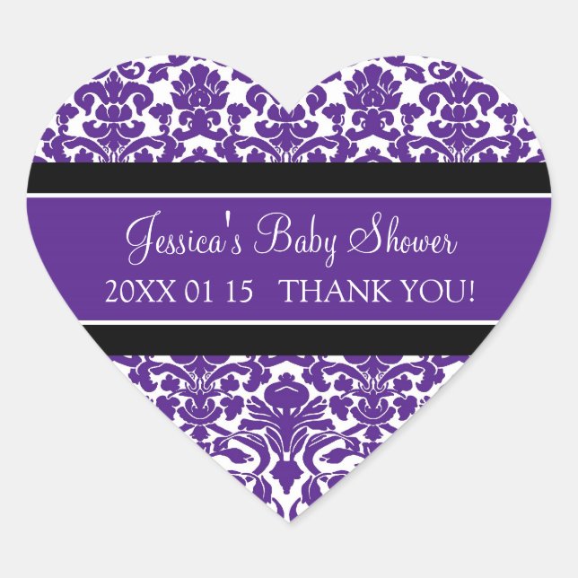 Plum Damask Baby Dusche Pflegeaufkleber Herz-Aufkleber (Vorderseite)