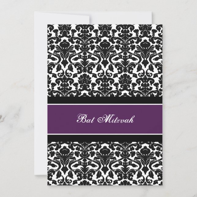 Plum Damask Bat Mitzvah Einladungen (Vorderseite)