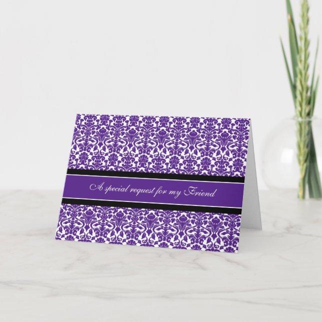 Plum Damask Friend Bridesmaid Invitation Card (Devant)