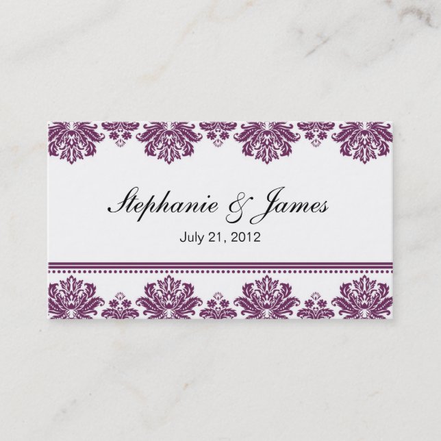 Plum Damask Hochzeitskarte Visitenkarte (Vorderseite)